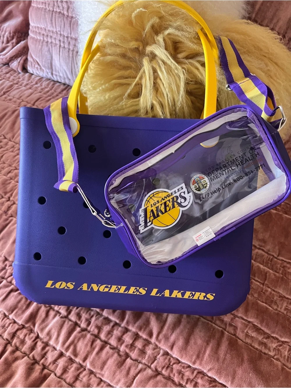 Purple Tote BOGG BAG Crocs lk LA Los Angeles Lakers NBA New w/ crossbody bum bag